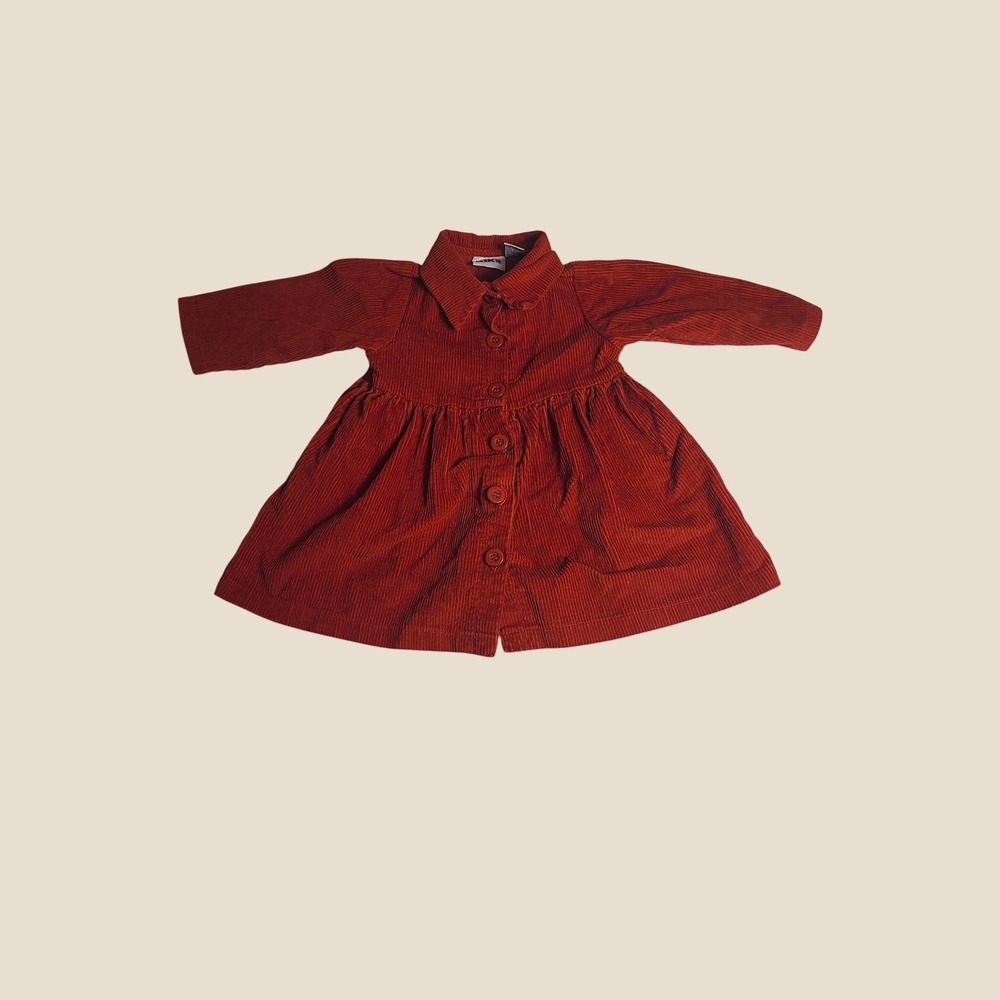 VTG Kiks Corduroy Dress Toddler 2T Red Long Sleeve Button Front Cotton Style
